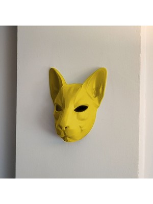 El Yapımı Dekoratif Kedi Duvar Maskesi, Şık ve Doğal Tasarım, Sarı Renk Seçeneğiyle.