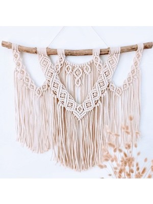 Doğal Ağaç Dalı Üzerinde Şık Makrome Duvar Dekoratif Aksesuar