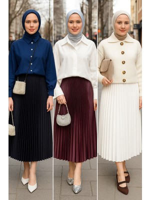 Kadın 3 Lü Paket Basic Pilise Bol Yazlık Uzun Etek