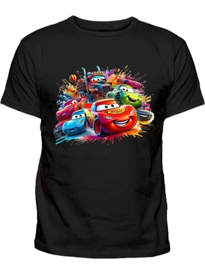 Şimşek Mcqueen ve Arabaları Baskılı Çocuk Pamuklu Kısa Kollu Tişört