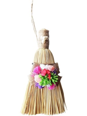 Çiçekli Inci Boncuklu Mini Çalı Süpürgesi, Nostaljik Duvar Dekoru, Renkli ve Şık Tasarım