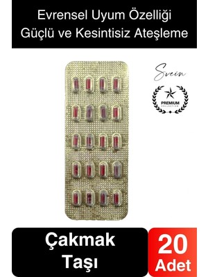 Svein 20'li 1. Sınıf Çakmak Taşı Universal Blester Evrensel Tüm Çakmaklarla Uyumlu    Uzun Ömürlü