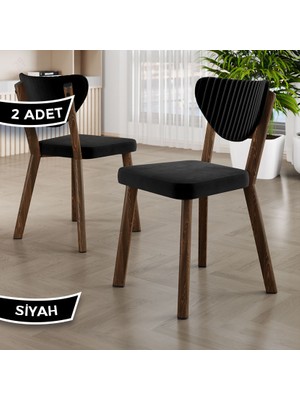 Arfe Serisi 2 Adet Siyah Mutfak Sandalyesi Ahşap Kaplama 1. Sınıf Babyface Kumaş