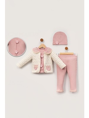 Minigimin Cicileri Yaka Nakış Papatya Motif Desen 4 Lü Kız bebek takım - Pembe