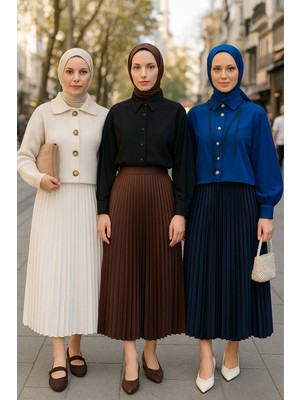 Kadın 3lü Paket Lastikli Pilise Bol Yazlık Uzun Etek