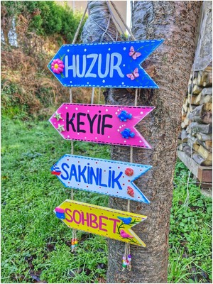 Mavi 4'lü Ahşap Bahçe Okları, Kişiselleştirilebilir, El Yapımı, 30 cm