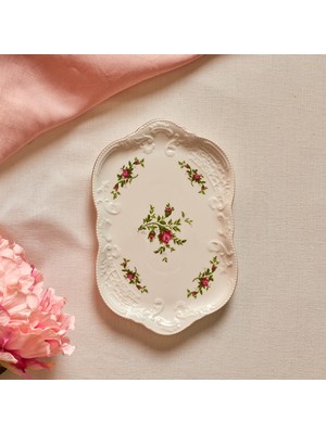 Karaca Vintage Rose Kayık Tabak 25 cm Krem