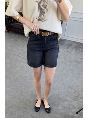 Regular Premium Denim Şort- Gri