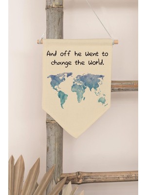 Renkli Çocuk Odası Duvar Süsü Ahşap ve Kanvas Dünya Haritası Dekoru