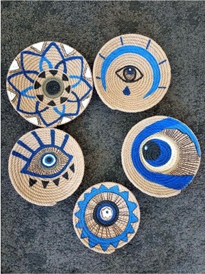 Bej Hasır Duvar Tabağı Seti 5'li, Şık ve Doğal Dekorasyon Ürünü