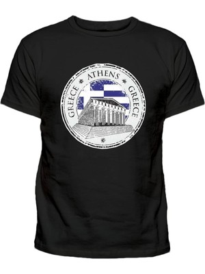 Greece Athens Atina Logolu Ἀκρόπολις Baskılı Pamuklu Tshirt
