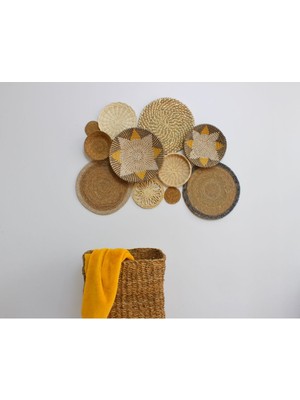 11 Parça Doğal Hasır Duvar Dekor Seti, Sıcak ve Şık Ev Tasarımı Için Ideal