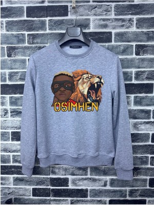 Kapüşonsuz Aslan Osmhn Baskılı Pamuklu Şardonsuz Sweatshirt