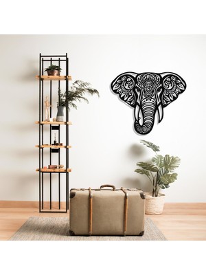 Siyah Fil Figürlü Mandala Tarz Duvar Dekoru ve Hayvan Figürlü Aksesuar