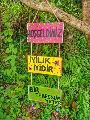 3'lü Ahşap Tabela Seti, 20X10 Cm, Karşılama ve Bahçe Dekoru, Şık ve Doğal Tasarım