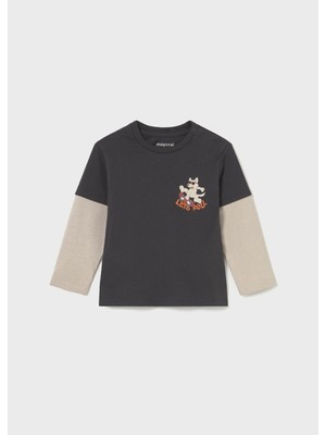 Mayoral Erkek Bebek Duble Kol Sweatshirt Gri