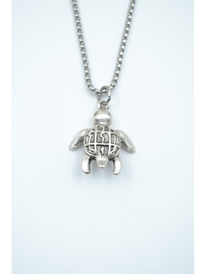 Bu Farklı Kaplumbağ  Örme Zincir Kolye - Gümüş Kaplama - Erkek Kadın Kolye - NO:1422