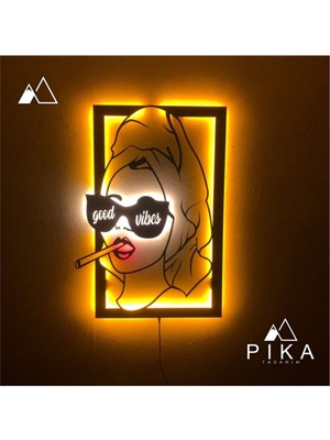 3D LED Ahşap Tablo, Renkli Girls Figürü, Duvar Dekoru, 50X70 cm