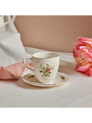 Karaca Vintage Rose Çay Fincanı ve Tabağı 200 ml Krem