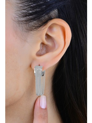 Gümüş Rodyumlu Zincir Sallantılı Altıgen Halka Küpe SGTL12991RODAJ