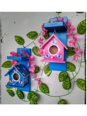 Mavi Renkli Duvar Dekoru, Raflı Kuş Yuvası Seti, 2 Adet