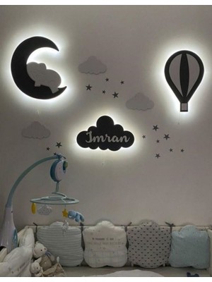 Beyaz Balon Bulut Ay Işığı Ahşap Çocuk Odası Dekorasyonu