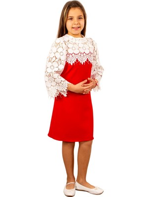 Kız Çocuk Üstü Dantelliyarımkollu Astarlı Elbise