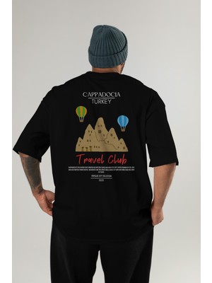 Cappadocia Turkey Arka Baskılı Oversize T-Shirt Erkek Kadın Pamuk Bisiklet Yaka Tişort