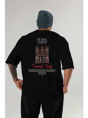Petra Jordan Arka Baskılı Oversize T-Shirt Erkek Kadın Pamuk Bisiklet Yaka Tişort