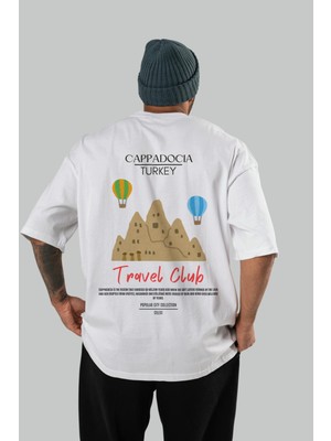 Cappadocia Turkey Arka Baskılı Oversize T-Shirt Erkek Kadın Pamuk Bisiklet Yaka Tişort