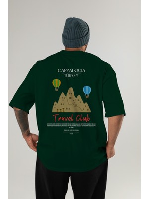 Cappadocia Turkey Arka Baskılı Oversize T-Shirt Erkek Kadın Pamuk Bisiklet Yaka Tişort