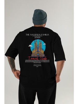 The Sagrada Familia Spain Arka Baskılı Oversize T-Shirt Erkek Kadın Pamuk Bisiklet Yaka Tişort