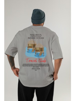 Maldives Indian Ocean Arka Baskılı Oversize T-Shirt Erkek Kadın Pamuk Bisiklet Yaka Tişort
