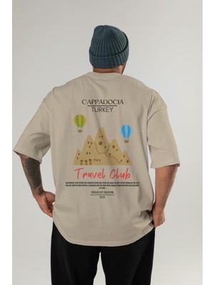 Cappadocia Turkey Arka Baskılı Oversize T-Shirt Erkek Kadın Pamuk Bisiklet Yaka Tişort