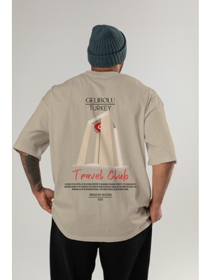 Gelibolu Turkey Arka Baskılı Oversize T-Shirt Erkek Kadın Pamuk Bisiklet Yaka Tişort