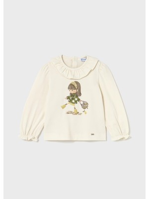 Mayoral Kız Bebek Manşet Kollu Sweatshirt Bej