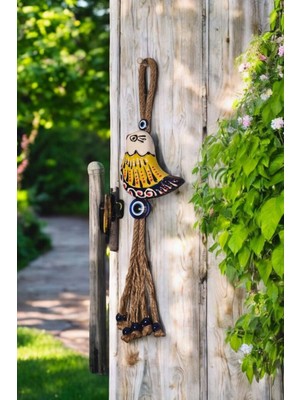 Renkli Kuş Figürlü Seramik El Yapımı Dekoratif Duvar Süsü 9X33 cm