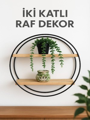 Şık 2 Katlı Dekoratif Duvar ve Tezgah Üstü Raf, Baharat, Kaktüs, Obje, 45X45 cm