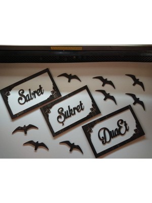 Şükret ve Dua Et 28X17 3'lü Duvar Panosu, Kuşlu, Siyah, 8'li Set