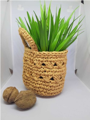 Kahverengi Hasır Duvar Süsü, Şık ve Doğal Dekoratif Saksı Modeli