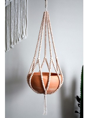 Büyük Boy Ahşap Boncuklu Dekoratif Saksılık, Zarif ve Şık Tasarım