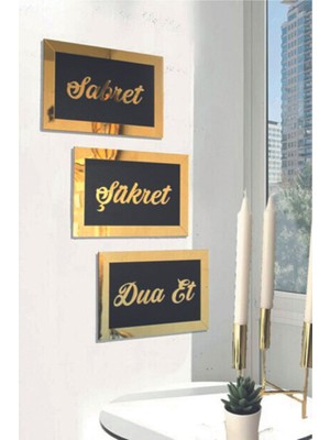 Sabret Şükret Dua Et 3'lü Set, 26X16 Cm, Gold ve Siyah Renk Seçenekleri