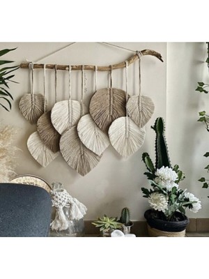 Makrome Yaprak Duvar Dekoru, Bahçe, Salon, Balkon, Mutfak, Ev Aksesuarı, Bej Kahve