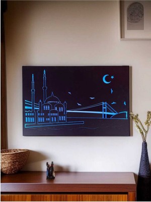 Siyah Metal Duvar Tablosu, LED Işık, 1m USB Girişli, Şık ve Modern Tasarım