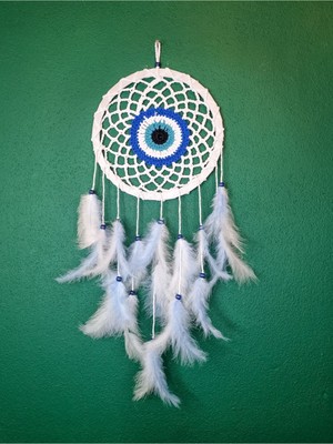 Beyaz Dekorlu Tavus Kuşu Makrome Duvar Kapı Süsü