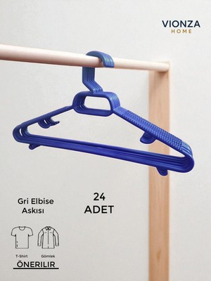 Elbise Kıyafet Askısı 24'lü Set 24 Adet Mavi Plastik 24 Gömlek Askısı