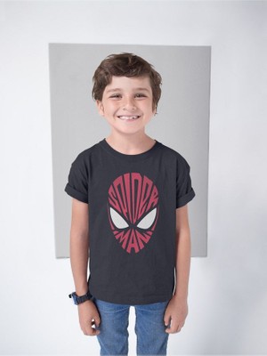 Spider-Man Maske Baskılı Unisex Spider-Man Film Çocuk Tişört (1-12 Yaş)