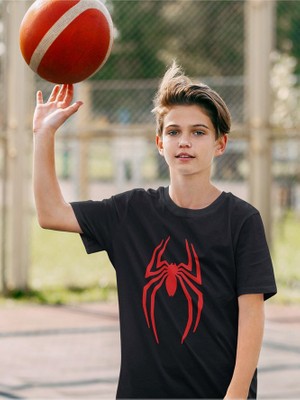 Örümcek Adam Logo Baskılı Unisex Spider-Man Film Çocuk Tişört (1-12 Yaş)