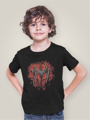 Örümcek Adam Logo Baskılı Unisex Spider-Man Film Çocuk Tişört (1-12 Yaş)