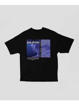 Killua Zoldyck God Speed Yazılı Unisex Oversize Anime Karakter Tişört